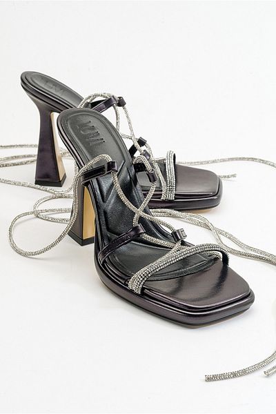 LuviShoes Mezzo Metallic Black Damen-Sandalen mit Absatz