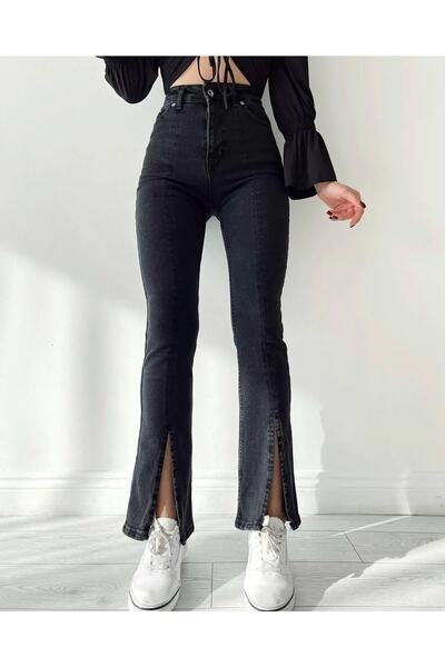 ByCukurovaFrango Le Lis Jeans High Waist Lycra Flared Leg Front Slit Women's ...