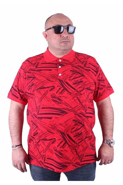 MocGrande Тениска с поло яка Plus Size с геометричен мотив 23411 Червена