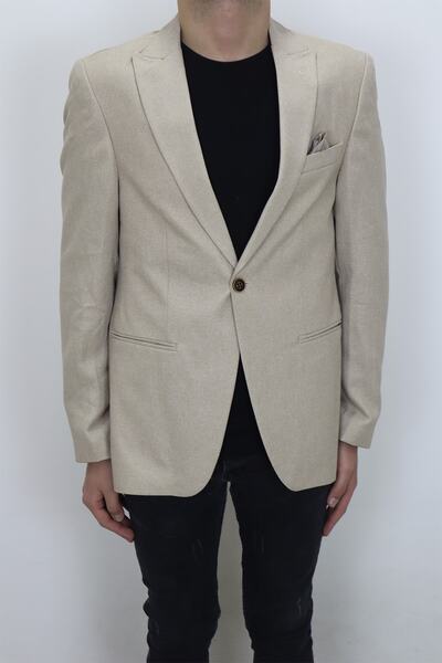 Twenhil Fistan Store Men's Cream Sports Cut Comfortable Fit Single Button Summer Blazer Jacket