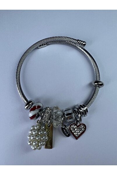 DUYGUSHOESBAG Model Silver Steel Bracelet with Silver Heart Figure