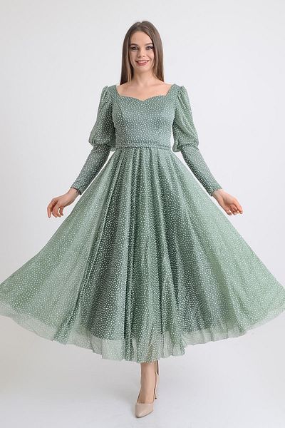 SpringStore Rochie de seara cu maneca cu balon verde