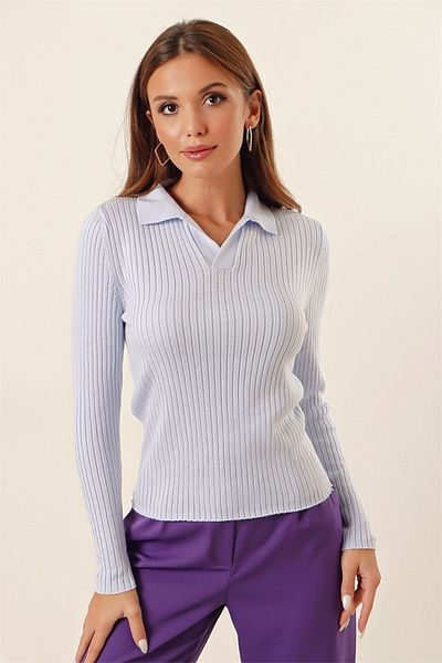AQE FASHION Pulover cu coaste cu gât polo