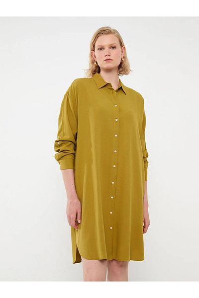 LC Waikiki Πουκάμισο Lcw Vision γιακά ίσιο μακρυμάνικο oversize γυναικείο φόρεμα