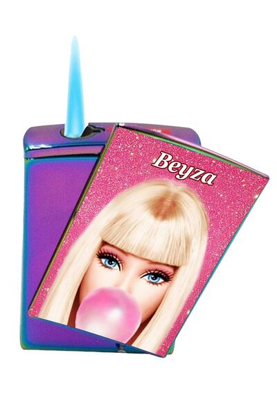 İŞTE BU Barbie Kişiye Özel Isim Baskılı Yandan Kaydırmalı Lüks Gazlı Pembe Çakmak