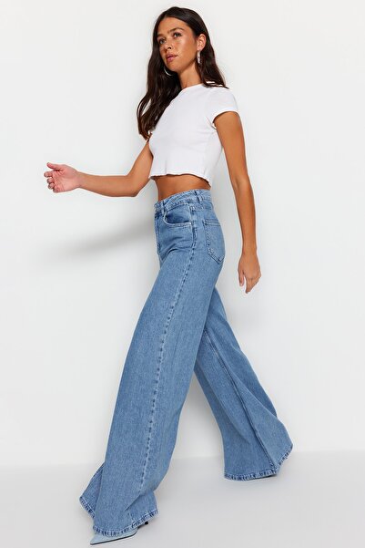 Trendyol Collection Ψηλόμεσο Extra Wide Leg Blue Palazzo Jeans - TWOSS23JE00286