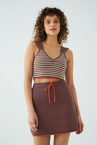 JU Μπεζ ριγέ Crop Top