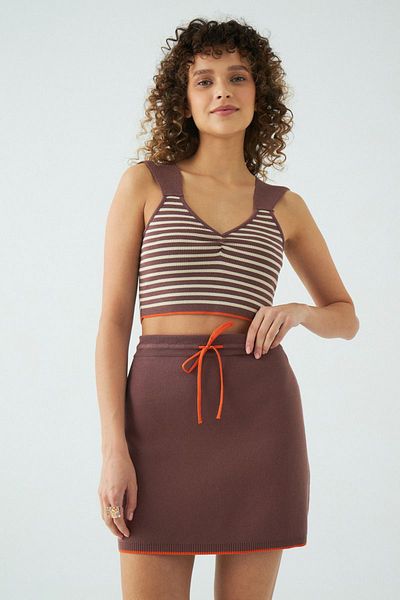 JU Μπεζ ριγέ Crop Top