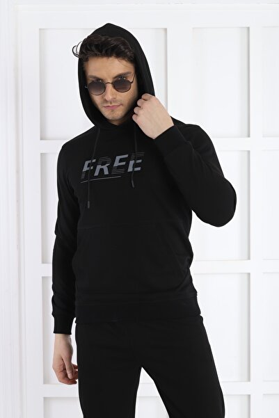 NEED LİFE Erkek Siyah Günlük Free Logolu Sweat Eşofman Takımı