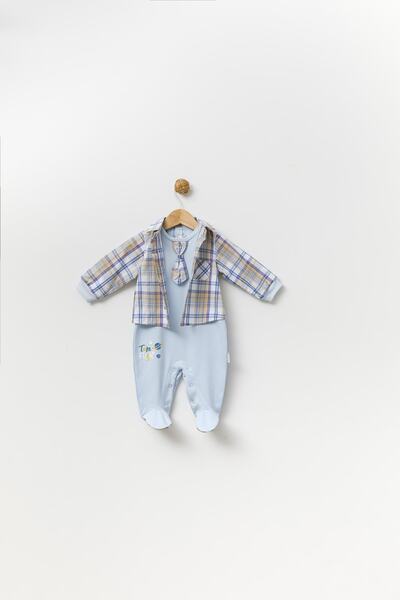 Babydola Kravatlı Bayramlık Erkek Bebek Gömlek Tulum 13887