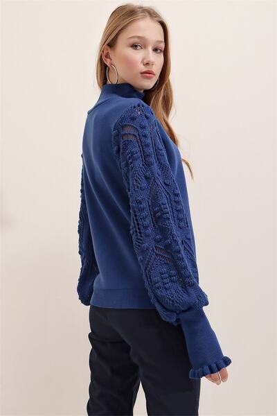 AQE FASHION Női Saks Half Turtle Sleeve Lace részletes pulóver