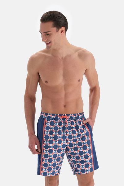 Dagi Lachs - Indigo Geometrisches DesLange Shorts