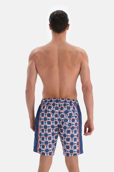 Dagi Lachs - Indigo Geometrisches DesLange Shorts