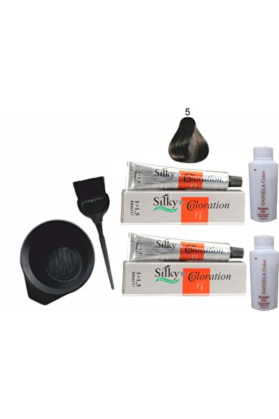 Silky Bitkisel Içerikli Saç Boyası 5 Açık Kahve 1+1,5 50ml X2adet