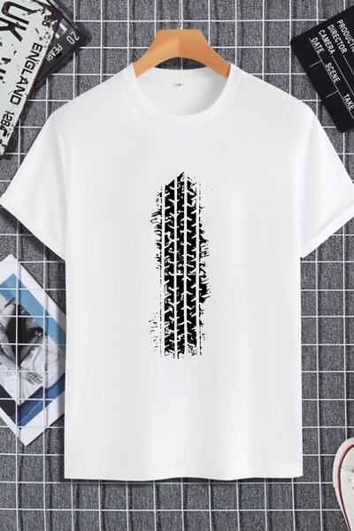 Joza Outdoors تي شيرت بتصميم كبير الحجم مطبوع عليه مسار الإطارات للرجال والنس...