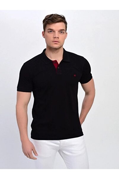 DYNAMO Erkek Lakos Likralı Polo Yaka Kısa Kol T-shirt T-621 - Siyah - Xxl