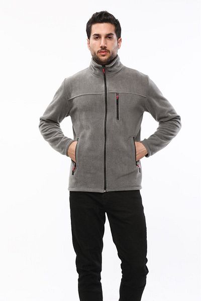 VEGA PORT Μπουφάν Unisex Mid Grey Bato γιακά με φερμουάρ και 3 τσέπες εξωτερικού χώρου