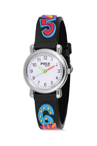 POLO Rucci ساعة يد للأطفال بحزام سيليكون باللون الأسود