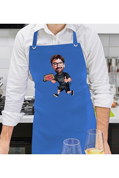 Bk Gift Kişiye Özel Erkek Barbekü Karikatürlü Profesyonel Saks Mavi Mutfak Ön...