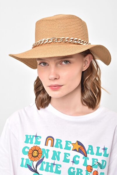 Saria Moda Pălărie de damă din paie lată cu lanț