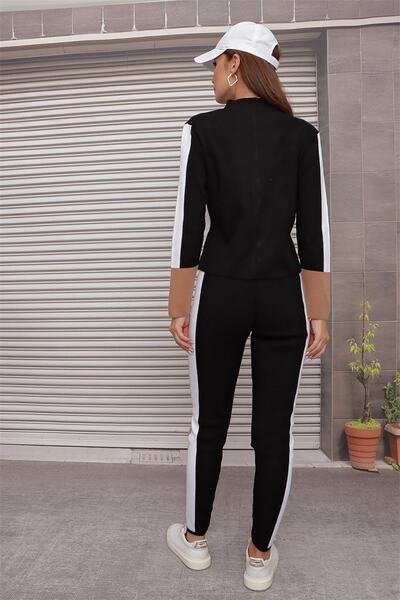 AQE FASHION Şerit Detaylı Fermuarlı Pantolonlu Ikili Takm Tayt