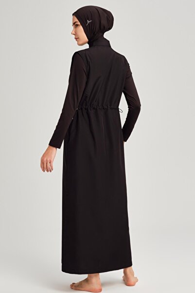 Haşema Tam Boy Siyah Jileli 4 Parça Tesettür Mayo Takımı