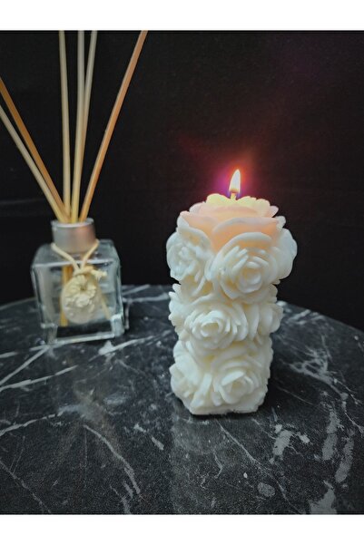 M&C Concept Gül Desen Silindir Kokulu Soya Mum - Krem