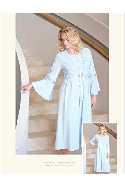 Bone Club 5318 Mavi Hamile Lohusa Gecelik Sabahlık Tk