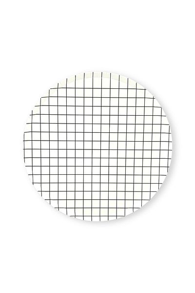 Mare Karnaval Round White Black Checked Cardboard Party Plate 8 Pieces-23cm