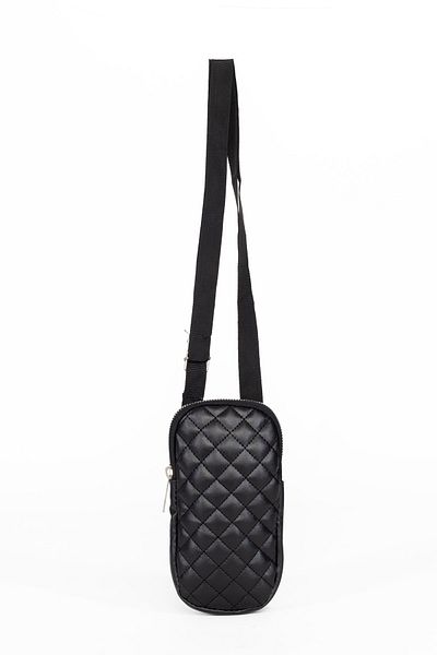 macharelbasic Quilted Stitched Leather Phone Bag Black