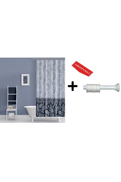 Zethome Banyo Duş Perdesi 2102 110x200 Perde Borusu Askı Aparatı 90x130 Hediyeli