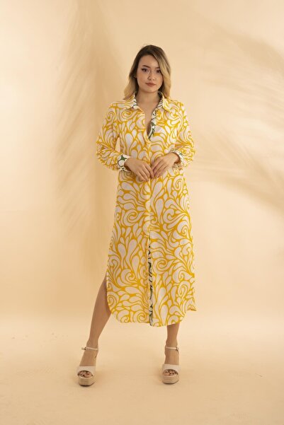 Bonitas Beachwear Uzun Gömlek Etnik Sarı Bnts-23010