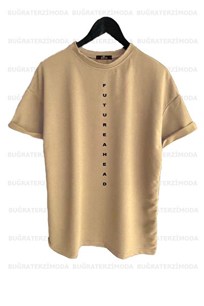 Buğraterzimoda Futureahead Printed Unisex Χακί-μπεζ-καφέ (χαλαρή εφαρμογή) Oversize μπλουζάκι 3 τεμαχίων