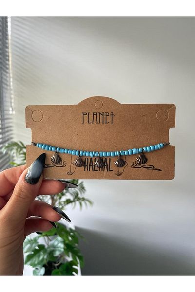 Planet Butik خلخال أصلي من الخرز الأزرق مع سحر صدف