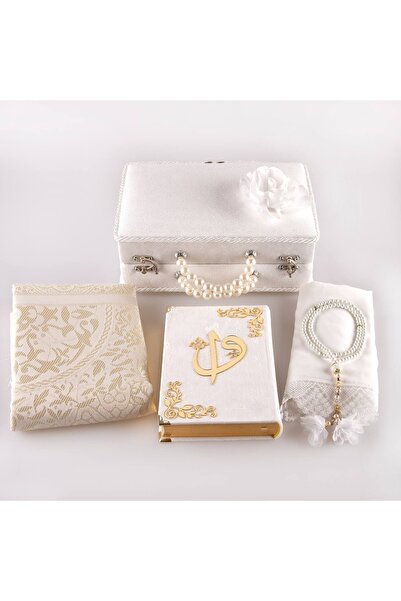 Hayrat Neşriyat Dini Hediye KADİFE ÇANTALI ÇANTA BOY KURANI KERİM (BEYAZ)