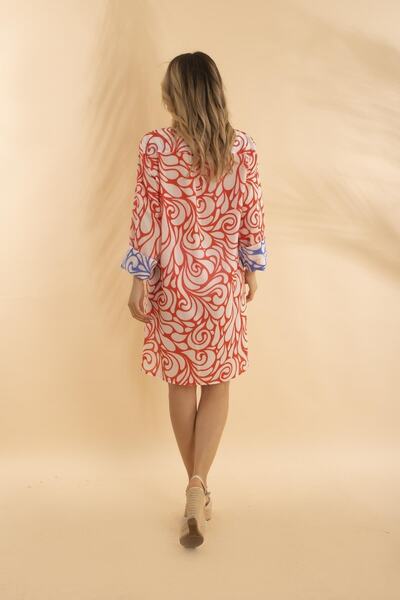 Bonitas Beachwear Short Shirt Oversize Ethnic Red Bnts-23009-b