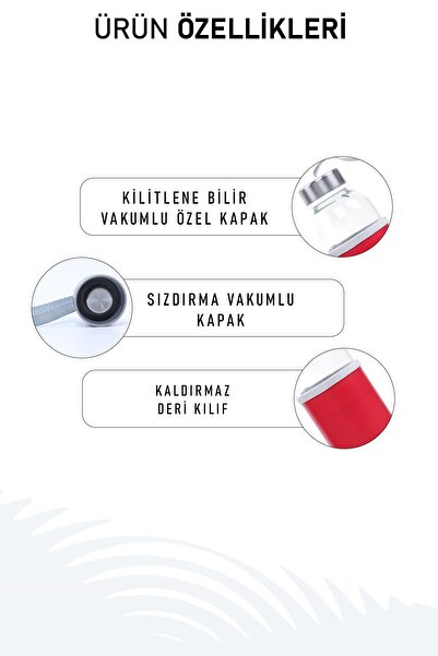 İkon store 500ml Red Glass Flask with Leather Case