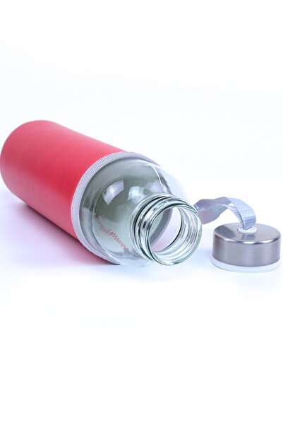 İkon store 500ml Red Glass Flask with Leather Case