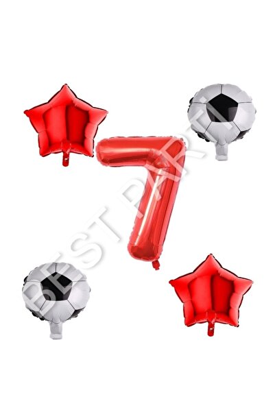 BEST PARTİ DOĞUM GÜNÜ PARTİ SÜSLERİ Football Ball Star Number Balloon Set Red...