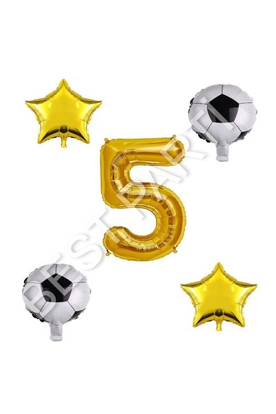 BEST PARTİ DOĞUM GÜNÜ PARTİ SÜSLERİ Football Ball Star Number Balloon Set Gold Age 5