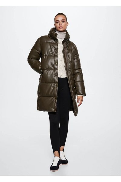 MANGO Woman Leather Look Quilted Anorak