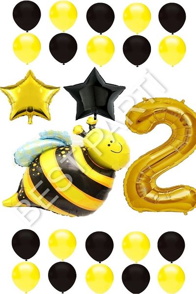 BEST PARTİ DOĞUM GÜNÜ PARTİ SÜSLERİ Bee Character Star Foil Balloon Set Age 2
