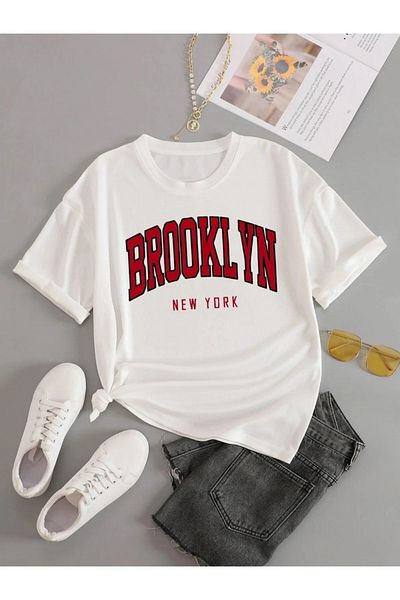 trendgar Κόκκινο μπλουζάκι Brooklyn με στάμπα λευκό oversize