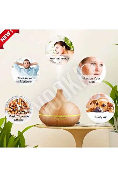 VOOKA Uzaktan Kumandalı 550 ml Aroma Difüzörü Ultrasonik Hava Nemlendirici 7 Renk Led