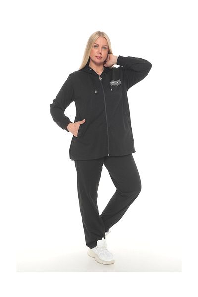 WND SPORT Hooded Glitter Fabric Stone Detail Embroidered Classic Leg 2-Piece Wnd Women's Large Size Tracksuit Set