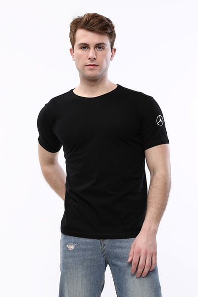 Uniprom Crew Neck Men's T-Shirt Mercedes Benz Service Logo 100% Cotton Black