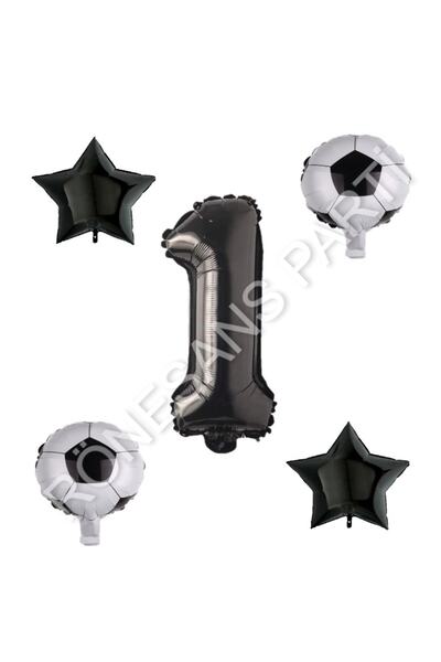 RÖNESANS PARTİ مجموعة بالونات على شكل نجمة لكرة القدم باللون الأسود، العمر 1