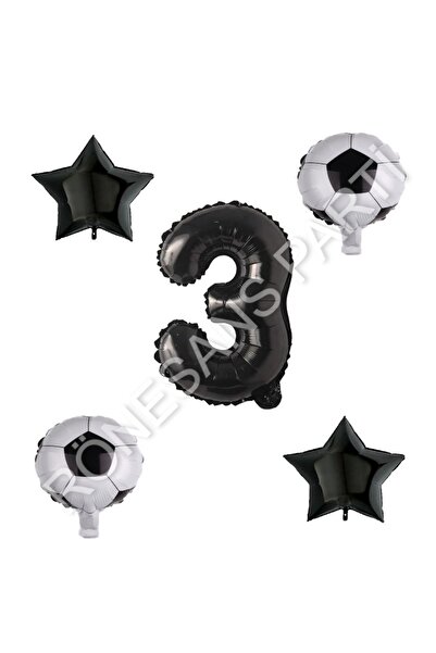 RÖNESANS PARTİ مجموعة بالونات على شكل نجمة لكرة القدم باللون الأسود، العمر 3