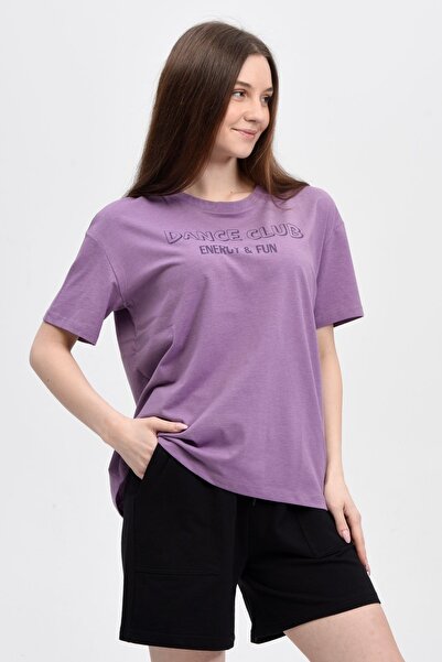 defys Tricou oversize oversize pentru femei, cu mânecă scurtă, cu decolteu, violet
