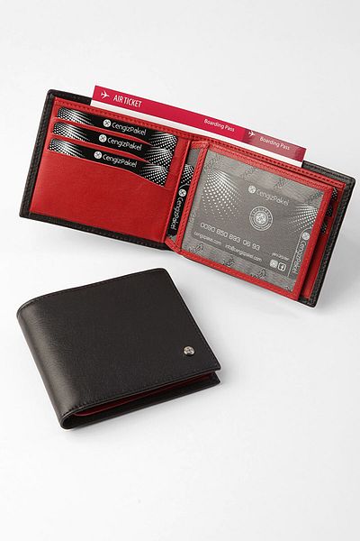 CENGİZ PAKEL Genuine Leather Luxury Men's Wallet Black Red